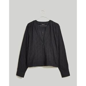 Madewell Black Eyelet Long Sleeve Popover Blouse Women’s XXS Boho Cotton Top